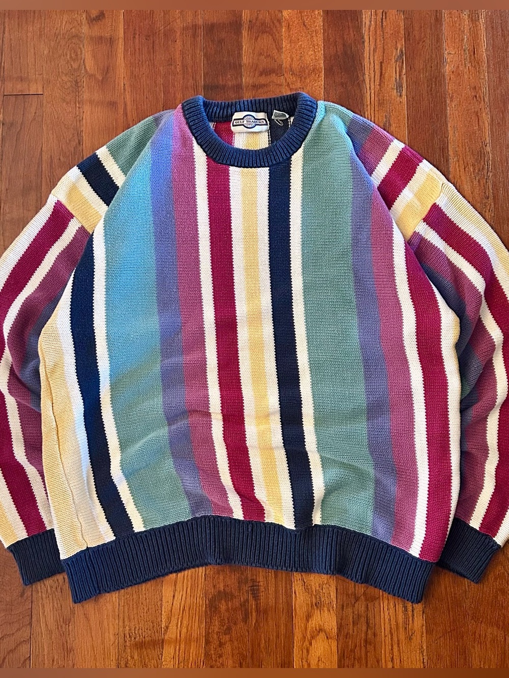 Vintage ‘90s Gulf Traders Preppy Fisherman Multicolor Knit Crewneck Sweater L